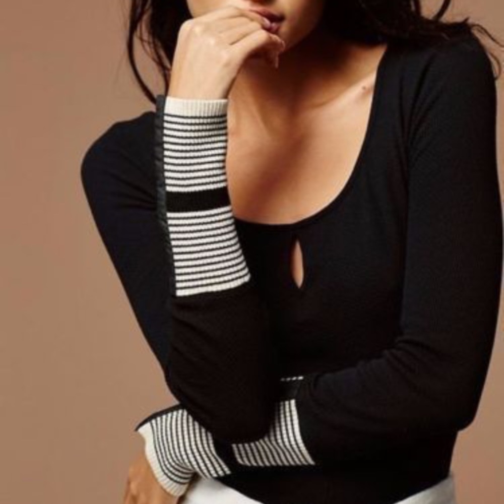 Free People mod striped cuffed thermal top